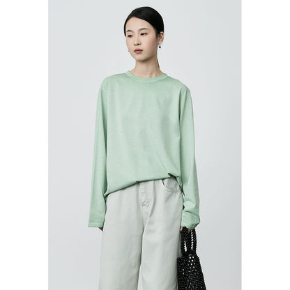 Camiseta de manga larga encerada suave y cómoda con diseño de teñido colgante gris de CAREMIND con interior sencillo 