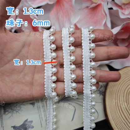 3704 Cheongsam Hanfu de estilo chino con encaje de perlas de imitación enhebrado a mano en blanco, accesorios decorativos para sombreros y escotes.