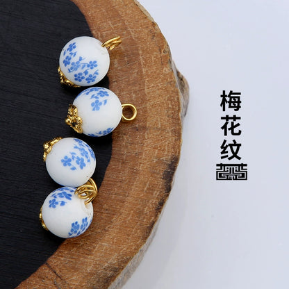 3249★  Ceramic button beads, national style retro cheongsam Hanfu Tang suit shirt, disc button versatile decorative small button blue and white porcelain