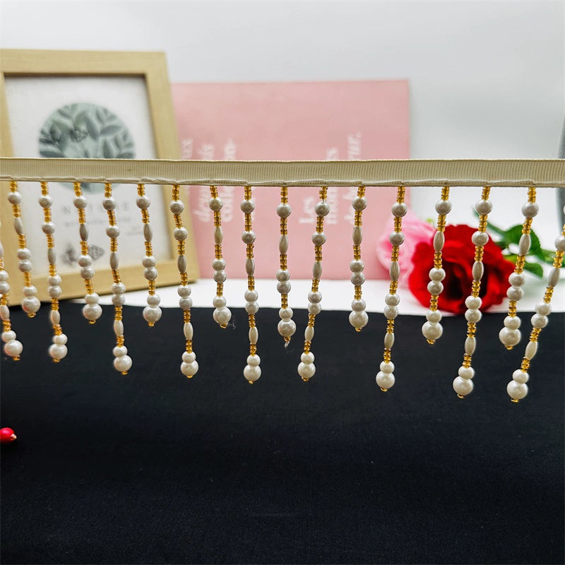 3681 Accesorios de encaje con borlas verticales para industria pesada, cortinas hechas a mano, decoración de lámparas de escritorio para ropa de boda, ancho 10 cm