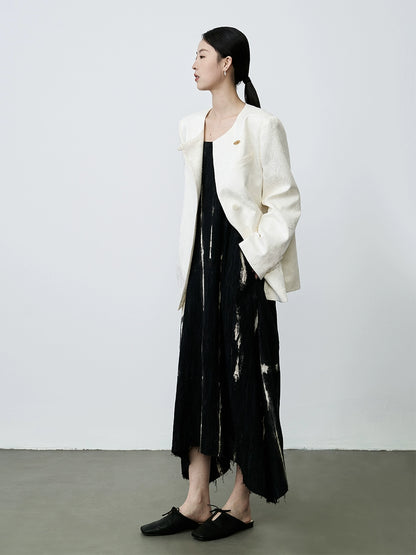 Vestido con tirantes de mezcla de lino y algodón de primera calidad en color negro de CAREMIND, vestido largo con falda tipo paraguas con péndulo grande irregular 