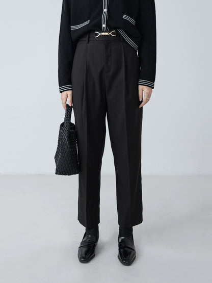 [Oferta por tiempo limitado] Pantalones con hebilla de metal marrón CAREMIND, pantalones casuales sencillos de nueve puntos para mujer 