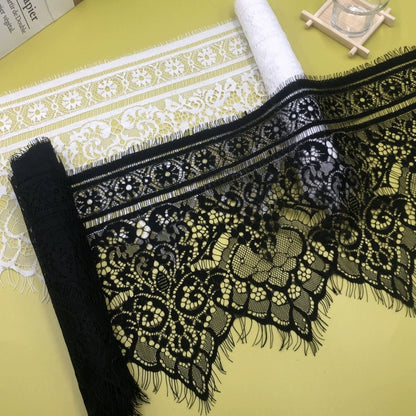 Falda de malla ondulada con encaje, accesorios para dobladillo de falda, decoración de ropa, 3762 ancho, 25 cm, color blanco y negro