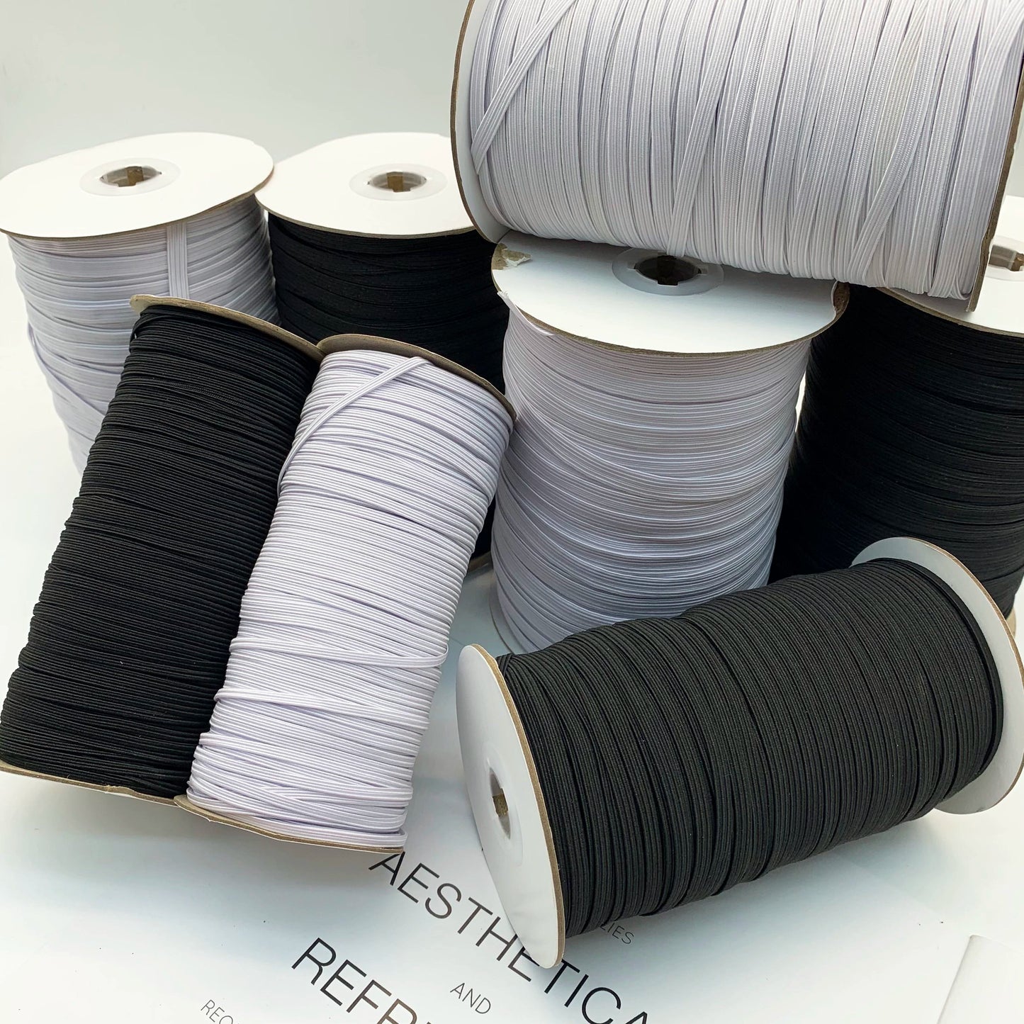 3867 3 mm 5 mm 6 mm 9 mm negro y blanco delgado plano estrecho alto elástico caballo banda elástica puños cintura banda de goma hebilla cuerda accesorios