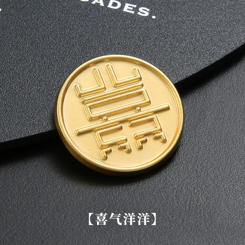 3260★  Chinese coin buckle gold happy character longevity cheongsam copper buckle Chinese vest Qing Dynasty coin button Ruyi cloud pattern gold