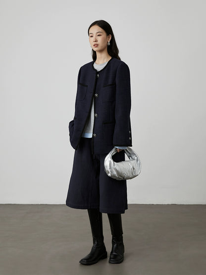 [Italian Slack] Chaqueta Xiaoxiangfeng azul marino elegante CAREMIND Nueva camiseta corta de temperamento premium Otoño 