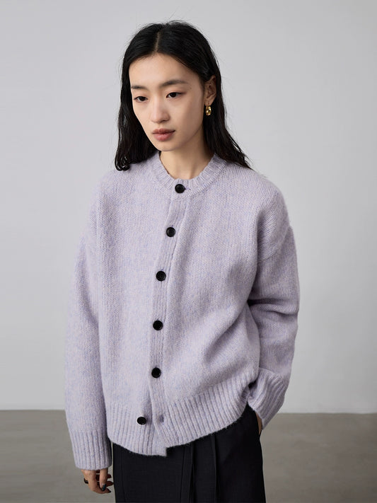 [Special Price] Purple Cardigan Irregular Design Sweater Small Lazy Crew Neck Knitted Jacket Top