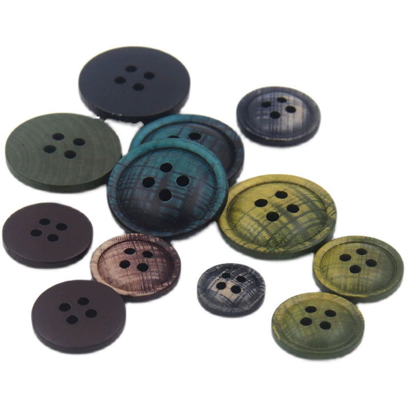 3466★ Botones de madera de colores Botones pintados con impresión en color epoxi Botones de traje Botones de camisa con patrón de madera Botones de camisa de cuatro ojales