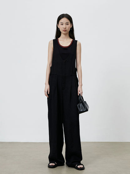 [Simple Life] CAREMIND Black Casual Tooling Overalls Wide Leg Versatile Skinny Jumpsuit Women
