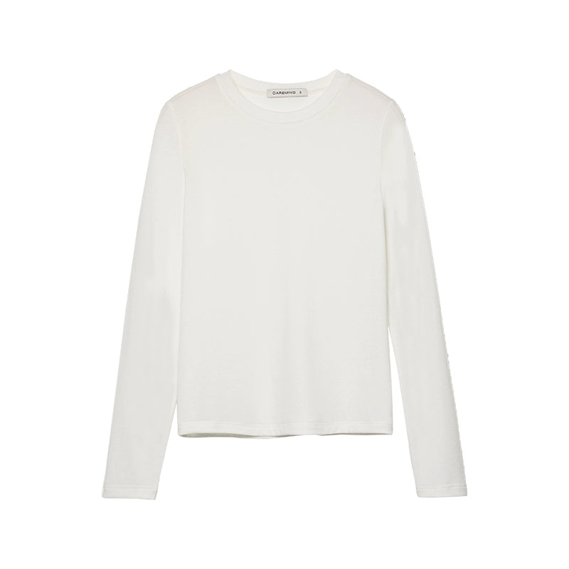 Camiseta de cuello redondo con parte inferior de color rosa suave y ceroso de CAREMIND 2024 Nueva camiseta de manga larga interior premium 