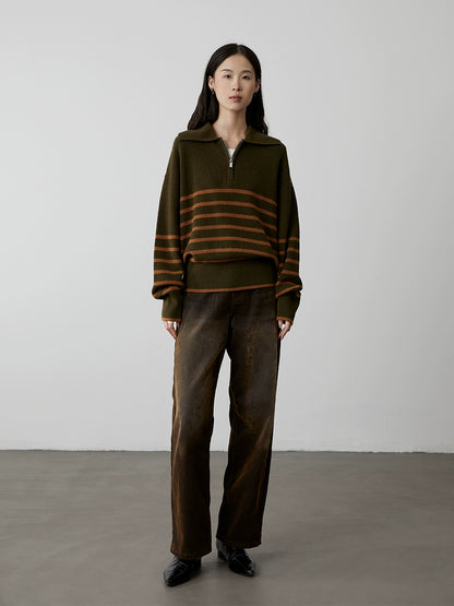[Velvet pants] CAREMIND coffee color heavy industry washed old jeans high waist thin versatile straight pants