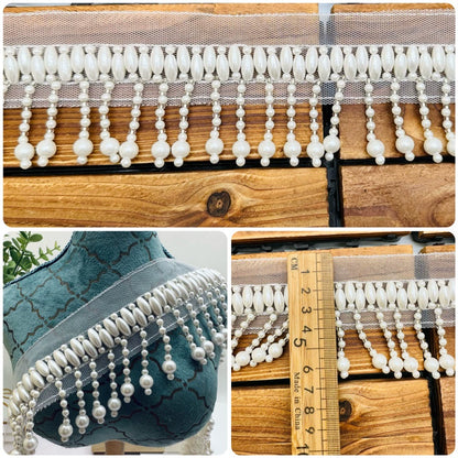 3686 Encaje para ropa con flecos y cuentas para la industria pesada, hecho a mano, para decoración de cortinas, cuentas colgantes, accesorios de malla de encaje de perlas