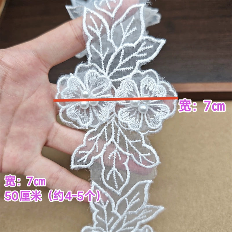 3556★ Accesorios de encaje de flores tridimensionales, encaje bordado de organza con cuentas de doble capa, sombrero de boda hecho a mano DIY, ropa para niños