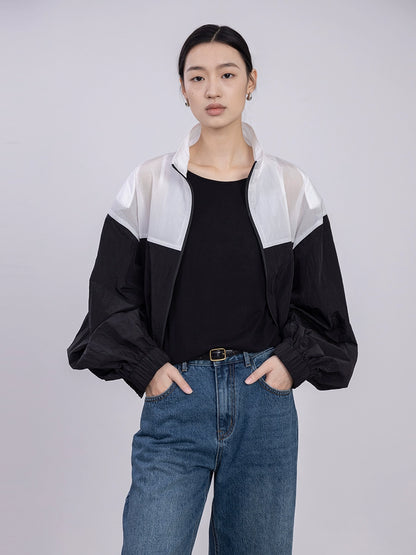 [Oferta especial por tiempo limitado] Chaqueta ligera de otoño con protección solar a juego en blanco y negro con reducción de edad y estilo deportivo 
