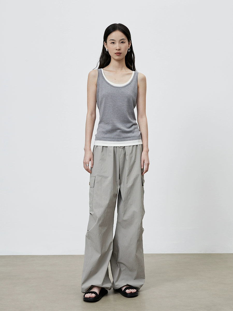 [Fácil de salir a la calle] CAREMINDU - Chaleco de dos piezas con cuello falso a juego de colores, diseño versátil de ropa apilada, camiseta sin mangas para mujer 