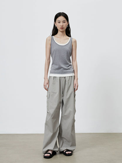 [Fácil de salir a la calle] CAREMINDU - Chaleco de dos piezas con cuello falso a juego de colores, diseño versátil de ropa apilada, camiseta sin mangas para mujer 