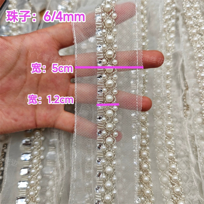3678 Nueva malla blanca de perlas, cinta de encaje con cuentas hecha a mano, accesorios decorativos para boda Hanfu