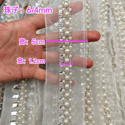 3678 Nueva malla blanca de perlas, cinta de encaje con cuentas hecha a mano, accesorios decorativos para boda Hanfu