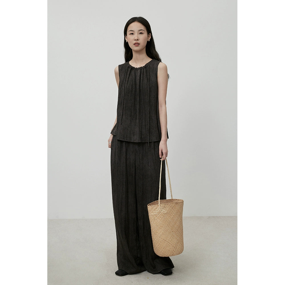 CAREMIND temperamento viajero viste traje gris sin mangas pantalones de piso de pierna ancha traje de dos piezas verano 