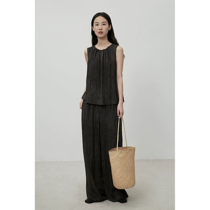 CAREMIND temperamento viajero viste traje gris sin mangas pantalones de piso de pierna ancha traje de dos piezas verano 