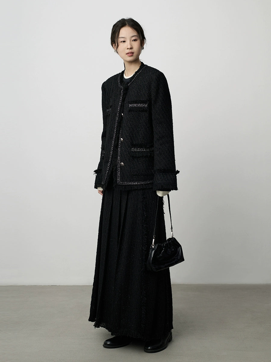 Chaqueta negra gruesa y fragante con temperamento de CAREMIND, textura industrial pesada, suelta y elegante, para mujer 