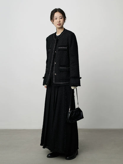 Chaqueta negra gruesa y fragante con temperamento de CAREMIND, textura industrial pesada, suelta y elegante, para mujer 