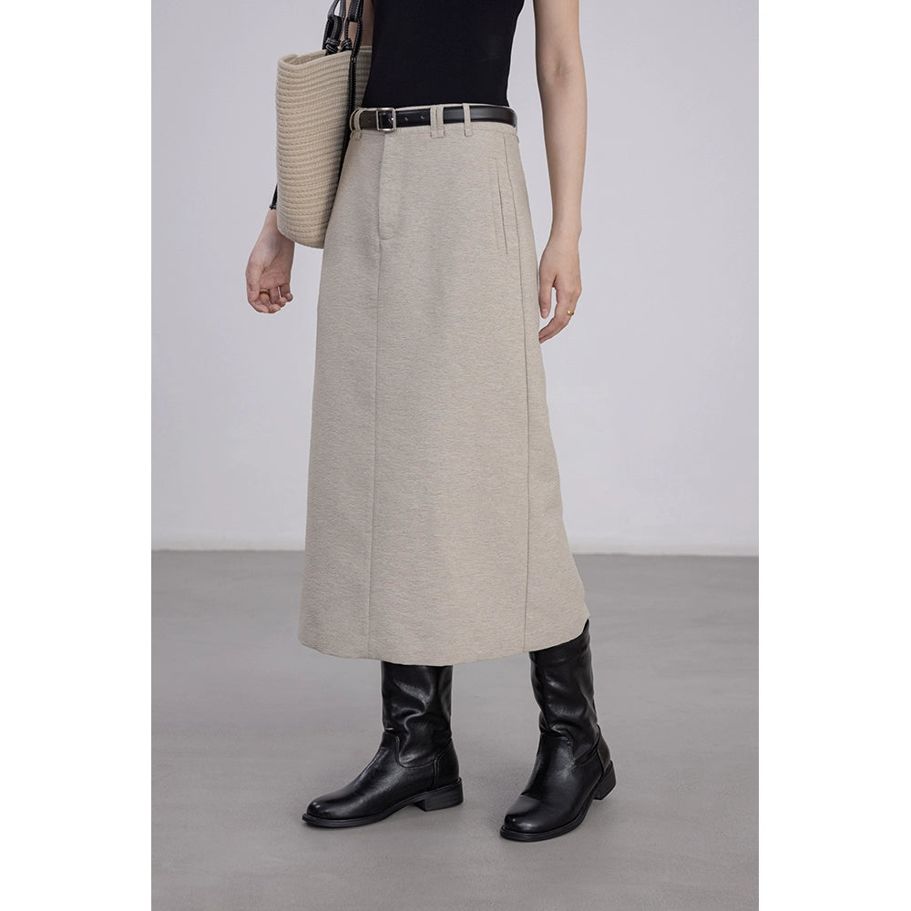 [Oferta por tiempo limitado] Conjunto de chaleco sin mangas color caqui claro + falda de cintura alta y corte en A fino 