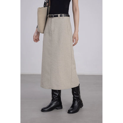 [Oferta por tiempo limitado] Conjunto de chaleco sin mangas color caqui claro + falda de cintura alta y corte en A fino 