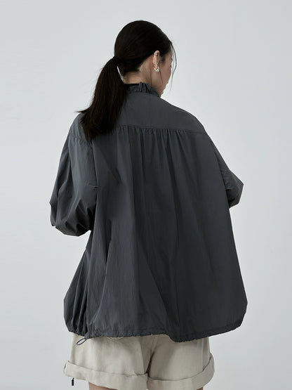 Camisa con cordón y cuello de hongo para exteriores de CAREMIND para mujer, blusa fina informal holgada de otoño 