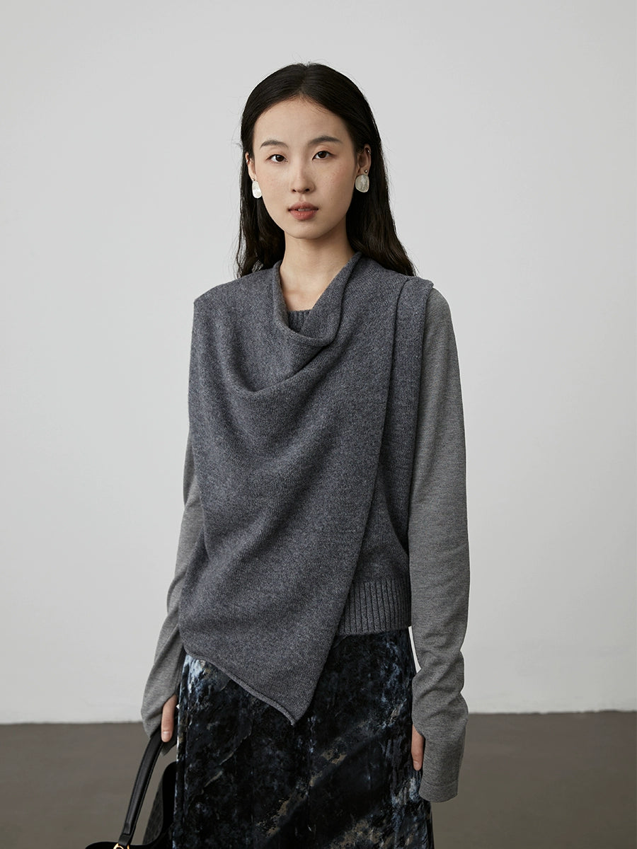 [Chaleco en do menor] Suéter de punto de lana sin mangas con cuello alto y estilo coreano CAREMIND, chaleco con capa exterior de alta calidad 