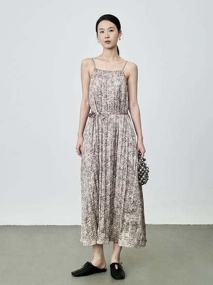 CAREMIND Nouvelle jupe à bretelles à imprimé végétal chinois Féminité Robe moulante à fleurs pour les vacances