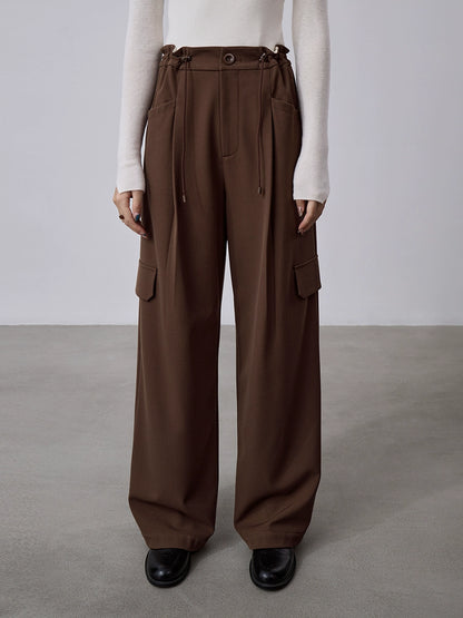 [Offre à durée limitée] Salopette américaine polyvalente à poches, pantalon droit de sport à cordon de serrage, pantalon long à jambes larges