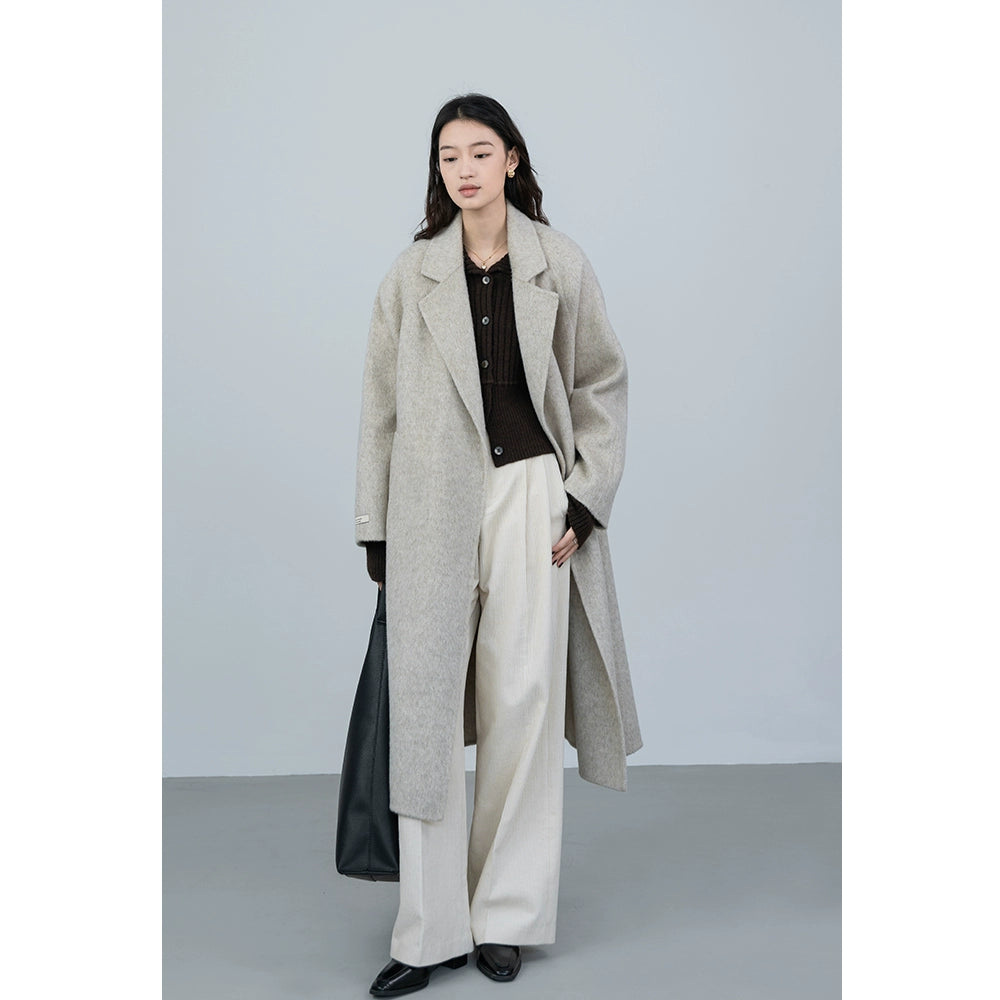 [Oferta especial por tiempo limitado] Diseño original silueta abrigo de lana de alta gama invierno mediano y largo temperamento de lana de doble cara otoño 