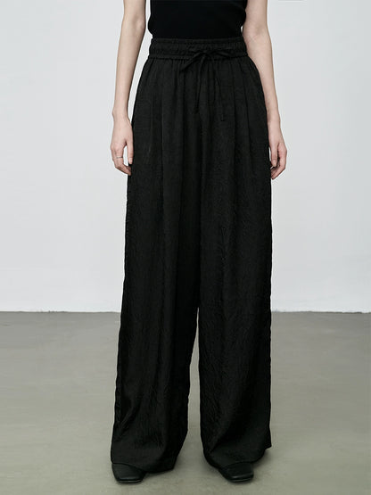 Pantalones anchos con textura y cintura alta con elástico prensado de CAREMIND Pantalones rectos holgados y ajustados 