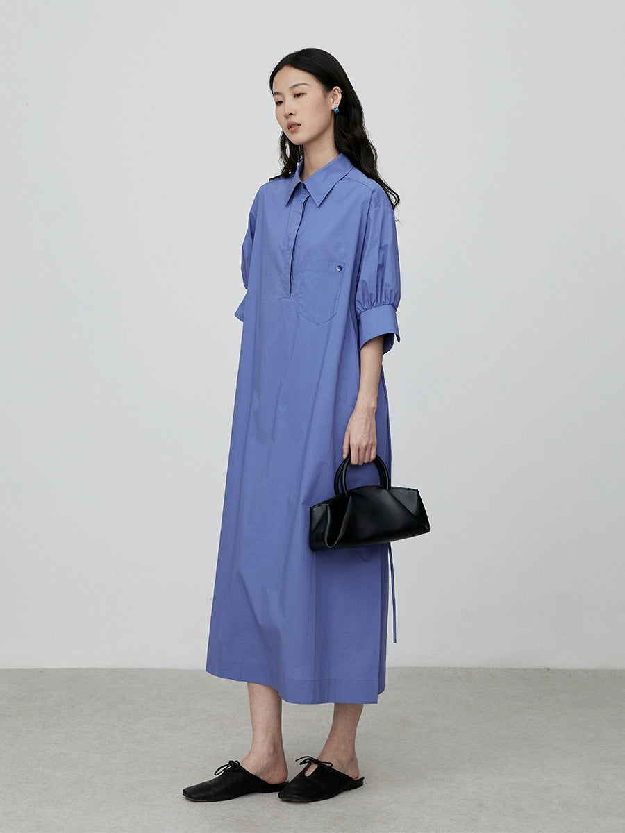 [Shirt Skirt] CAREMIND Waist Tie Skinny Shirt Skirt Blue Simple Design Dress Autumn