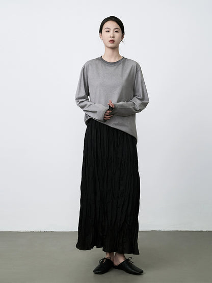 Camiseta de manga larga encerada suave y cómoda con diseño de teñido colgante gris de CAREMIND con interior sencillo 