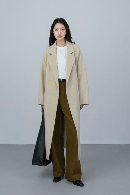 [Oferta especial por tiempo limitado] Diseño original silueta abrigo de lana de alta gama invierno mediano y largo temperamento de lana de doble cara otoño 
