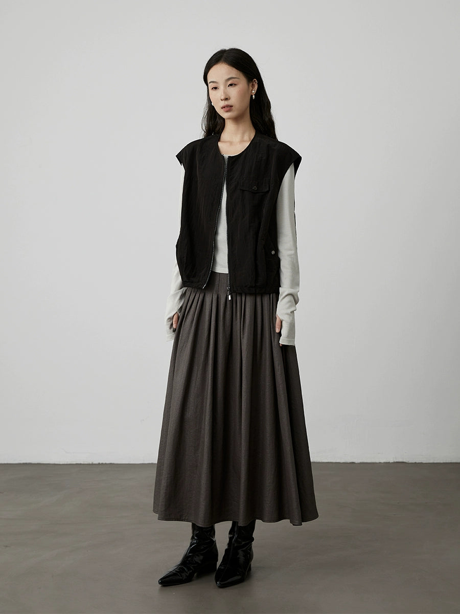 [Wanderer Vest] CAREMIND Black Japanese Tooling Short Vest Jacket Sleeveless Zipper Cardigan