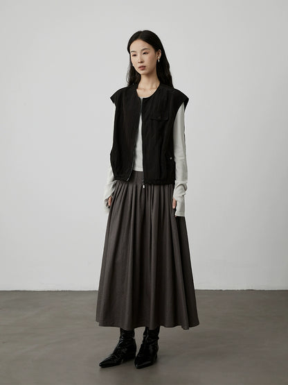 [Wanderer Vest] CAREMIND Black Japanese Tooling Short Vest Jacket Sleeveless Zipper Cardigan
