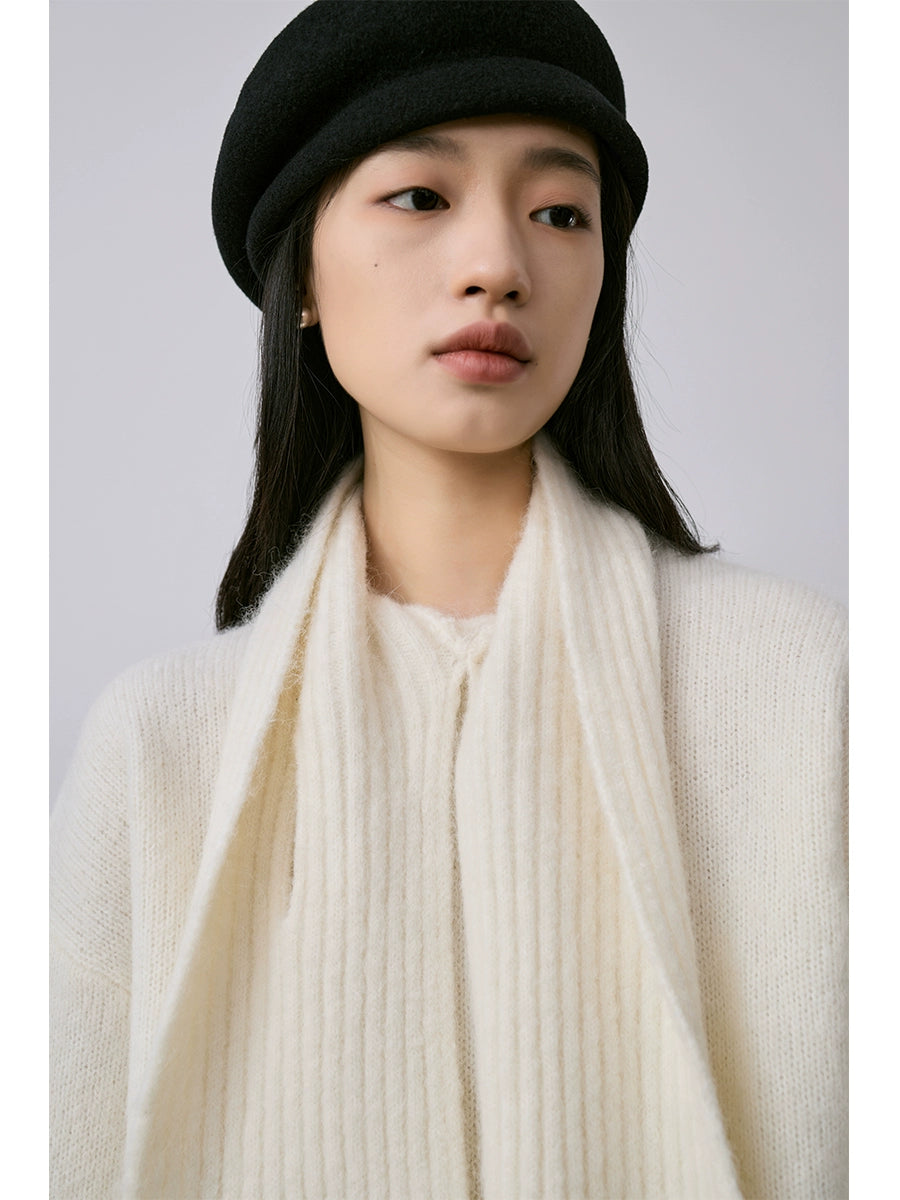 Suéter de alpaca blanco puro de alto valor de CAREMIND, suéter de punto con bufanda suave simple y de moda, traje para mujer 