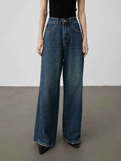 Pantalones vaqueros rectos azules lavados de principios de otoño de CAREMIND, pantalones casuales de pierna ancha, altos y delgados y versátiles 