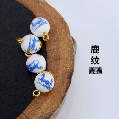 3249★  Ceramic button beads, national style retro cheongsam Hanfu Tang suit shirt, disc button versatile decorative small button blue and white porcelain