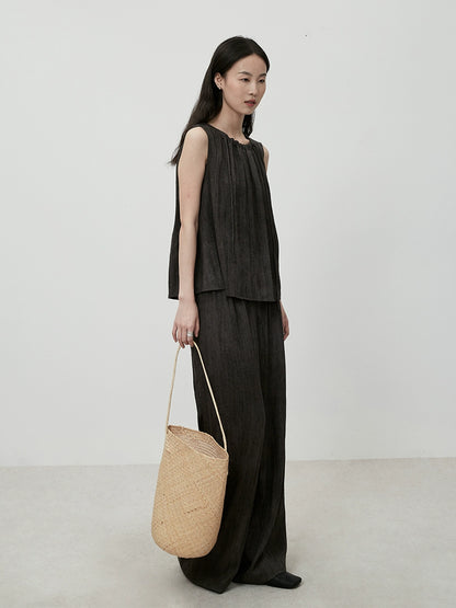 CAREMIND temperamento viajero viste traje gris sin mangas pantalones de piso de pierna ancha traje de dos piezas verano 