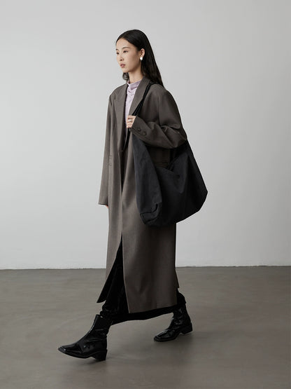 [Traje de jazz] Abrigo de silueta gris CAREMIND, gabardina de traje largo de estilo rodilla de alta gama 