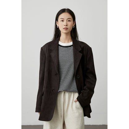 CAREMIND Lite Blazer de gamuza gris tinta de lujo ligero para uso diario, traje superior con solapa curva versátil para mujer 