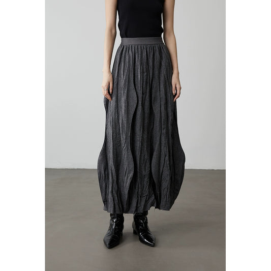 [Stone vein skirt] CAREMIND gray irregular vein pleated skirt high waist pleated A-shaped skirt