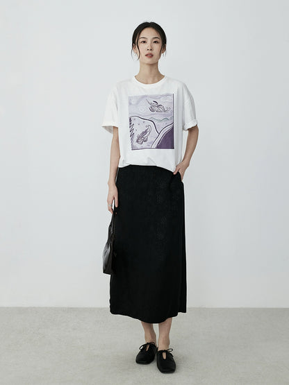 Falda de cintura alta de satén de acetato de CAREMIND para mujer, falda de un solo paso con estampado oscuro, ligera, de lujo, de verano, versátil, para industria pesada 