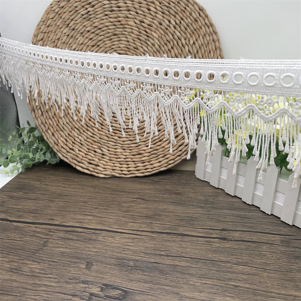 3673 Exquisitos accesorios de encaje bordado de seda de leche con flecos, faldas de ropa hechas a mano, cortinas, accesorios textiles para el hogar