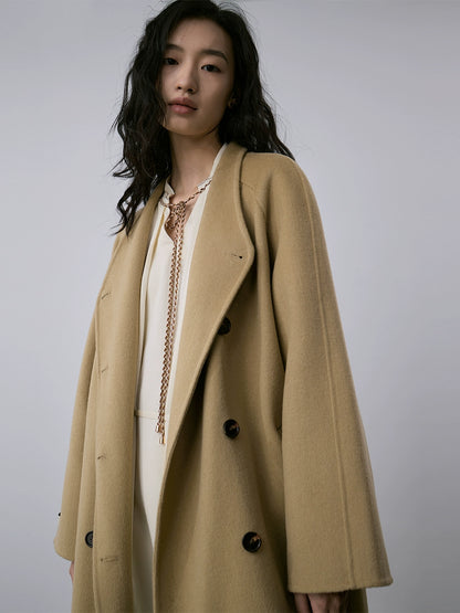 CAREMIND Maillard abrigo de lana de cachemira de doble cara abrigo cruzado de longitud media abrigo de temperamento de otoño e invierno ropa de mujer 