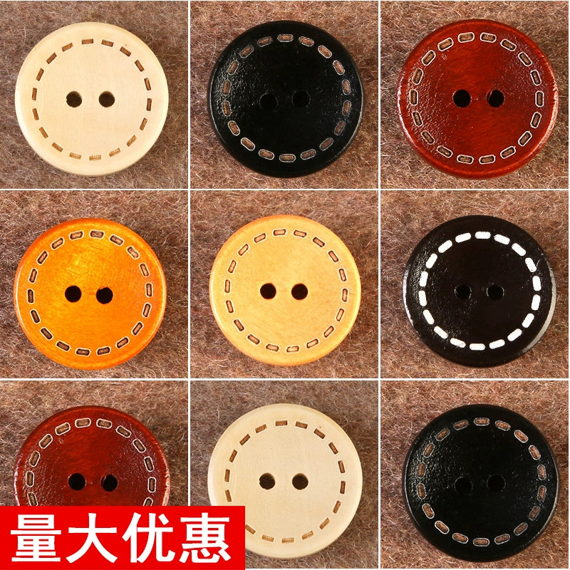 3367★  Round wooden two-eyed clothes decorative buttons men's and women's coats trench coats sweaters tops buttons high-end buttons